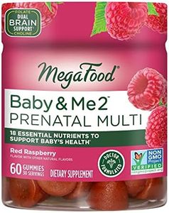 MegaFood Baby & Me 2 Prenatal Vitamin Gummies - Prenatal Vitamins for Women with Folic Acid and Choline for Babyâ€™s Brain Development; Plus Real Fruit- Red Raspberry Flavor - 60 Gummies (30 Servings)