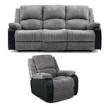 More4Homes POSTANA ELECTRIC HIGH BACK JUMBO CORD FABRIC RECLINER 3 + 2 + 1 SOFA ARMCHAIR SET SUITE (Grey, 1 + 3 Seater)