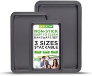 NutriChef 3-Piece Non-Stick Cookie Sheets for Baking - Heavy Duty Steel Baking Sheet Pans for Toasters & Oven - Small, Medium, & Large Size Baking Trays - PFOS, PFOA, PTFE-Free Nonstick Coating