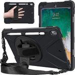 iPad Air 3 10.5" 2019 Case, iPad Pro 10.5 Case 2017, Heavy Duty Carrying Rugged Protective Case with 360 Degree Rotating Stand, Handle Hand Grip Shoulder Strap for Apple Tablet Cover Skin Kids Black