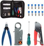 KOTTO Coax Cable Crimper, Coaxial Compression Tool Kit Wire Stripper with F RG6 RG59 Connectors and Storage Bag (Grey Kit)