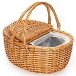 ZORMY Picnic Basket with Insulated Cooler & Lids, Wicker Picnic Basket, Vintage-Style Picnic Hamper with Folding Woven Handle for Picnic, Camping, Outdoor, Valentine Day, Thanks Giving, Birthday