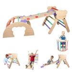 BommJokker 4 in 1 Wooden Pikler Triangle Set Triangle Climber Set Climbing Triangle Montessori Climbing Toys for Toddlers Indoor Playground with Ramp and Arch Climber (Multicolor)