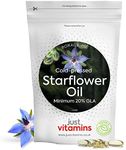 Starflower Oil Capsules 1000mg/Borage Oil x90 Soft Gels, Cold Pressed High Strength GLA with Vitamin E - 3 Month Supply - x2 The GLA Level of Evening Primrose Oil Capsules - UK Made Supplements