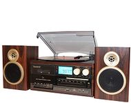 Boytone BT-28SPM, Bluetooth Classic Style Record Player Turntable with AM/FM Radio, CD / Cassette Player, 2 Separate Stereo Speakers, Record from Vinyl, Radio, and Cassette to MP3, SD Slot, USB, AUX.