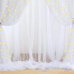 1iAM 5pcs White Decoration Net Light Combo - 4pcs Large, Stitched with Ribbon, Nylon Made, Reusable, Soft, Wrinkled Free, 8.5x5ft Each, Backdrop Net Curtains & 1pc 11m Long Rice Light for Party