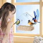 Transparent Window Bird Feeder with Super Suction Cup - Sturdy and Durable Acrylic no-Punch Suction Cup Bird Feeder for Outdoor Viewing of Wild Birds（White-e