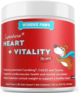 Wonder Paws Cardio Support for Dogs – Cardiovascular Chews Heart Health, Circulation, Energy & Weight Management - with L-Carnitine, Hawthorn Berry, Coenzyme Q10 & Taurine for Dogs – 90 Soft Chews