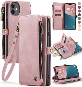 Defencase iPhone 11 Wallet Case: PU Leather, Magnetic Flip, Lanyard Strap, Card Holder, 6.1-inch, Rose Pink