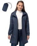 33,000ft Women's Rain Jacket Lightweight Hooded Long Rain Coat Waterproof Jacket Ladies Packable Functional Jacket Windbreaker Breathable Active Outdoor Coats Dark Grayish Blue XL/16