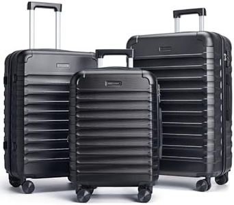 LIGHT FLIGHT Luggage Sets, 3 Piece Durable Suitcase Set with Spinner Wheels, 3 Pcs Hardside Lightweight luggage with TSA Lock, Large Checked Travel Suitcases, 20/24/28 Inch, Black