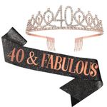 Cangfort Birthday Sash for Women - Rose Gold Shoulder Strap with Princess Crown Tiara for 40th Birthday Girl