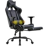Gaming Chair Racing Office Chair Ergonomic Desk Chair Massage PU Leather Recliner PC Computer Chair with Lumbar Support Headrest Armrest Footrest Rolling Swivel Task Chair for Women Adults (Gray)