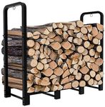 Artibear 4ft Outdoor Firewood Rack, Upgraded Adjustable Heavy Duty Logs Stand Stacker Holder for Fireplace - Metal Lumber Storage Carrier Organizer, Bright Black