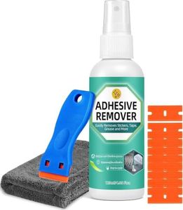 Balldanlu Adhesive Remover Spray, 4.06 Oz Glue Remover with Plastic Scraper and Towel, Surface Safe Sticky Stuff Remover for Car, Windows, Floor, Sticker Remover (1, GREEN)