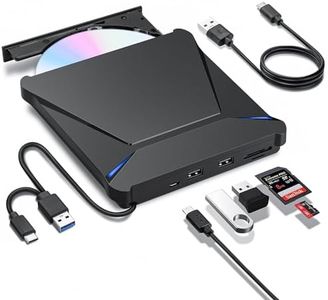 Haiway External DVD Drive, USB 3.0 Type-C Portable CD DVD Drive Burner Player Reader Writer with 2 USB 3.0 Ports and TF/SD Card Slots, Optical Disk Drive for Laptop Mac, PC Windows 11/10/8/7 Linux OS