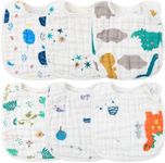 Zainpe 6Pcs Snap Muslin Cotton Baby Bibs Dinosaur Star Bear Bib, Adjustable Burp Cloths with 6 Absorbent & Soft Layers for Infants Newborns Toddlers