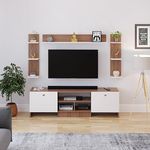 FURNEASER Samnor Engineering Wood Floor TV Cabinet/Entertainment Unit/Set Top Box Stand/TV Table with Storage & Display Shelves (Exotic Teak) for 65 Inch TV Screen (Exotic Teak & White)