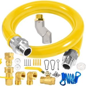 48 inch Commercial Gas Hose Connector Kit, 1675KIT48 Safety System Kit,Flexible Blue Gas Hose Kit,Gas Line Hose with 3/4" Quick Disconnect, A SWIVEL HEAD,Restraining Devices for Commercial Kitchen