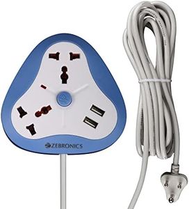 ZEBRONICS -Ps2120 USB 2500W USB Power Extension Socket 2 USB Ports, A Power Indicator Along with 2.8Ft Cable Length, 250 Volts, Multi
