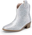 DREAM PAIRS Girls Cowgirl Cowboy Rhinestone Boots Ankle Low Heel Dress Booties,Size 13 Little Kid,Silver,SDBO2407K