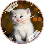 Stockyhut Non Ticking Silent Animal Wall Clock | Classic Battery Operated Wall Clock for Kitchen,Office and Living Room (Rose Gold Frame) (White Cat Clock)