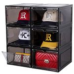 Attelite Hat Organizer for Baseball Caps, set of 6, Stackable Hat Storage Box, Hat Holder With Transparent Magnetic Door, Hat Rack, Easy to Assemble Stylish Hat Display(Clear Black)