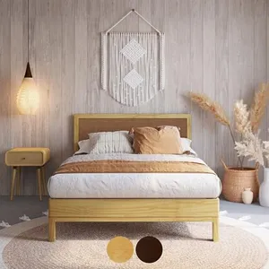 Bme Nipe 14 Inch Deluxe Bed Frame with Adjustable Headboard - Rustic & Bohemian Unique Style with Acacia Wood - No Box Spring Needed - 12 Strong Wood Slat Support - Easy Assembly - Full, Natural