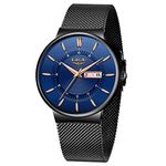 LIGE Men's Watches Black Ultra Thin Minimalist Fashion Wristwatches for Men Business Dress Waterproof Casual Watch for Man with Stainless Steel Mesh Watch, Blue Black, Bracelet