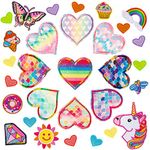 30Pcs Valentine's Day Heart Iron on Patches, Colorful Kids Iron on Knee Patches Fashion Girl Embroidered Patches Sew on Embroidered Applique DIY Accessory for Backpack Clothes Dress Pants Hats Jeans