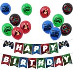 Video Game Birthday Decorations Gaming Party Pack,1pcs Happy Birthday Game Banner and 12pcs 12inch Gaming Player Party Birthday Balloons for Kids Girls Boys Game Controller Birthday Party Supplies