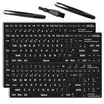 2 Pcs English UK Replacement Non Transparent BLACK Stickers with White Letters（Matte），Suitable for any Standard Keyboard,Laptop Keyboard,Apple Keys, With two Tweezers and Cleaning Brush