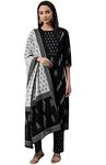 rytras Women's Pure Cotton Printed Straight Kurta Set with Palazzo Pants & Dupatta- Ethnic Wear,Black(RYT251,XL)