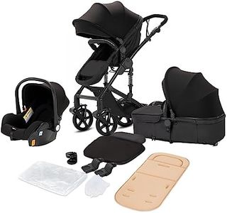 Magic ZC Poussette 3 en 1, Poussette Bebe avec Conception Portable Pliable en Un Clic, Pousette 3 en 1 avec Poussée Réversible Bidirectionnelle, Poussette Trio avec Accessoires (black 588)