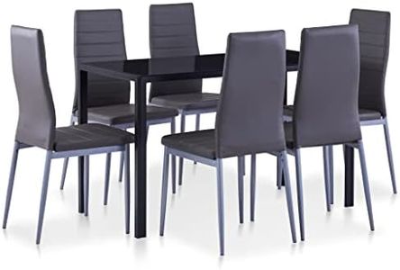 vidaXL 7 Pieces Dining Set Grey Rectangular Tempered Glass Kitchen Table with 6 Dining Chairs Padded Seat Indoor Dining Room Furniture