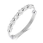 cxwind 925 Sterling Silver Bead Spinner Bangle Bracelet Women Girls Anxiety Freely Unzip Tools Open Adjustable Inspirations Jewelry Gift (03)