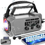 10000mAh Emergency Weather Radio with Solar Charging, Hand Crank & Type-C Charge, Portable Radio AM/FM/NOAA, LED Flashlight Reading Lamp Compass for Outdoor Camping Phone Charger SOS Alarm Radio