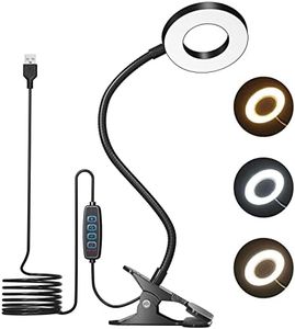 Bonlux Led Desk Lamp with Clamp Black,USB Clip Reading Light with 10 Dimmable Brightness & 3 Light Modes, 360°Flexible Gooseneck Portable Clip Lamp for Live Stream/Table Office/Bedsides Reading