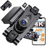 4K 360° DashCam for Cars,4 Channel Car Dash Cam Front and Rear Inside with 128GB Card Included,Voice Control,5.8G WiFi GPS,IR Night Vision, G Sensor, 24/7 Parking Mode &Loop Recording Dash Camera