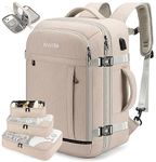 BAGODI Carry On Backpack for Men Women,42L Flight Approved Travel Backpack with 4 Packing Cubes,17Inch Laptop Backpack (A-Beige (40L))