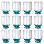 Bormioli Rocco 12x Blue 375ml Florian Double Whisky Glasses - Glass Old Fashioned Scotch Bourbon Rum Cocktail Drinking Tumblers Gift Box Set