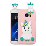 Leton case for Samsung galaxy S7 Case Soft Silicone Phone Case for Kids Girls 3D Cartoon Cute Animals Unicorn Shockproof Gel Rubber Case Cover for Samsung galaxy S7 Pink