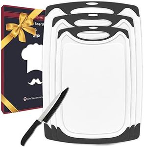 ZVP Extra Large Cutting Board for Kitchen Set of 4, Plastic Chopping Boards with Knife, Easy Grip Handle, Juice Groove, BPA Free, Dishwasher Safe, Non Slip, Non Porous, White Black