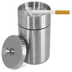 HONZUEN Ashtray, Stainless Steel Ashtrays with Lids Windproof Rainproof Automatically Extinguished Ash Trays, Thickened Ashtray Outdoor for Cigarettes, Ash Holder for Smokers Garden Bar Car, Silver