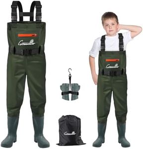 GREENWATER Kids Chest Waders Youth Fishing Waders with Boots Waterproof for Children Boys Girls Hanger & Bag Included (GREEN, 10/11)