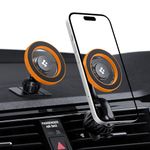 Spigen Magnetic Air Vent Car Mobile Holder [Super Strong Magnet] [MagSafe Ring Included][Extra Mini Dashboard Mount] for iPhone 16/15/14/13/12, Samsung Galaxy Series and More(Extension Type) - Orange