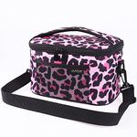 ONTESY Leopard Print Lunch Box for Women, Thermal Insulation Mini Lunch Cooler Pail for All Ages Adults Teens Kids with Adjustable Shoulder Strap for Work School (Pink)