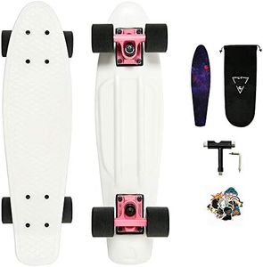 One Leopard® Mini Cruiser Skateboard, Minfly 22 Inch Complete Skateboard Retro Skateboard for Kids Teens & Adults, Classic Plastic Skateboards, T-Tool & Grip Tape & Stikers & Carry Bag Included