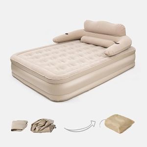 ABDULWEN Portable Camping Air Mattress with Headboard, 40cm Height Inflatable with Built-in Pump, Blow Up Mattress with Removable Electric Pump, Comfort Air Bed Queen for Camping & Home