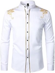 ZEROYAA Men's Luxury Gold Embroidery Design Slim Fit Long Sleeve Button Up Dress Shirts, Zhcl50-white, XX-Large